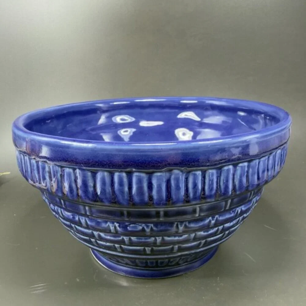 Burley Clay Products Pottery Blue Bowl Container Flower Pot USA Hand Made Marked